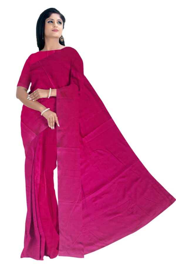 Red Cotton Saree; Khadi - Image 2