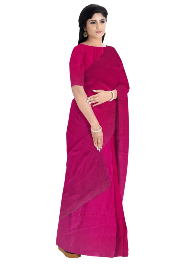 Red Cotton Saree; Khadi - Image 4