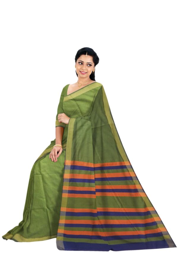 Green (panna) Cotton Silk Saree - Image 3
