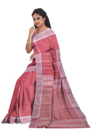 Light Red Tant Saree; Cotton