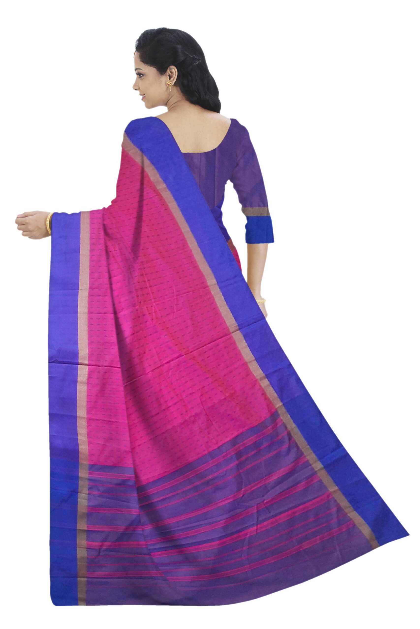 Pink - Blue Silk Saree - Image 2
