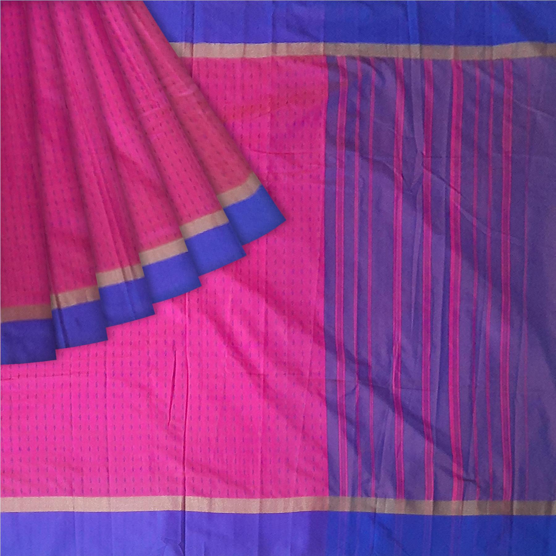 Pink - Blue Silk Saree - Image 7