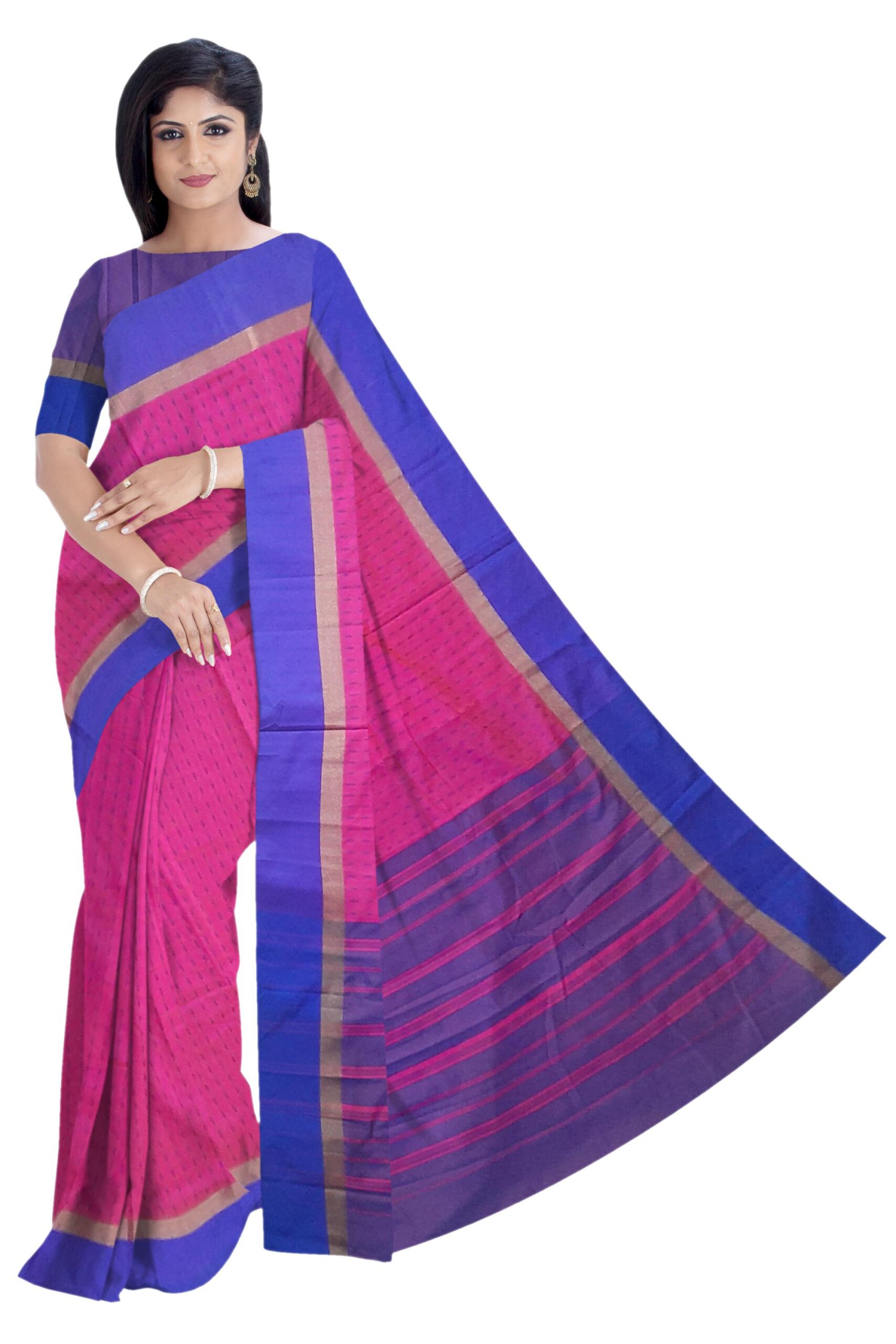 Pink - Blue Silk Saree