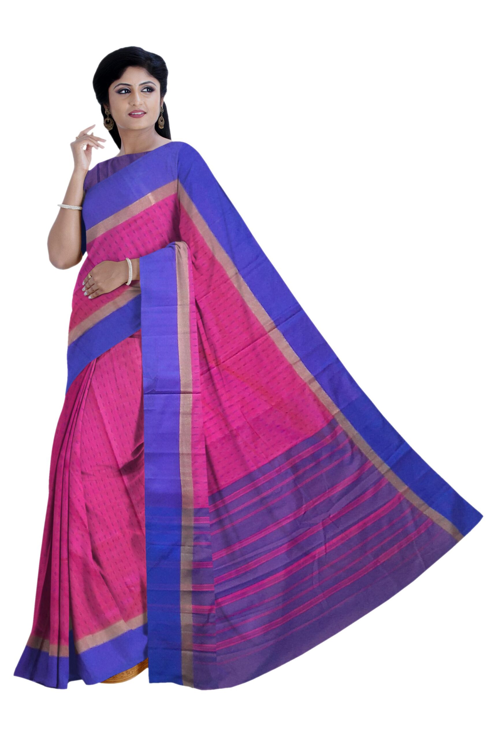 Pink - Blue Silk Saree - Image 4