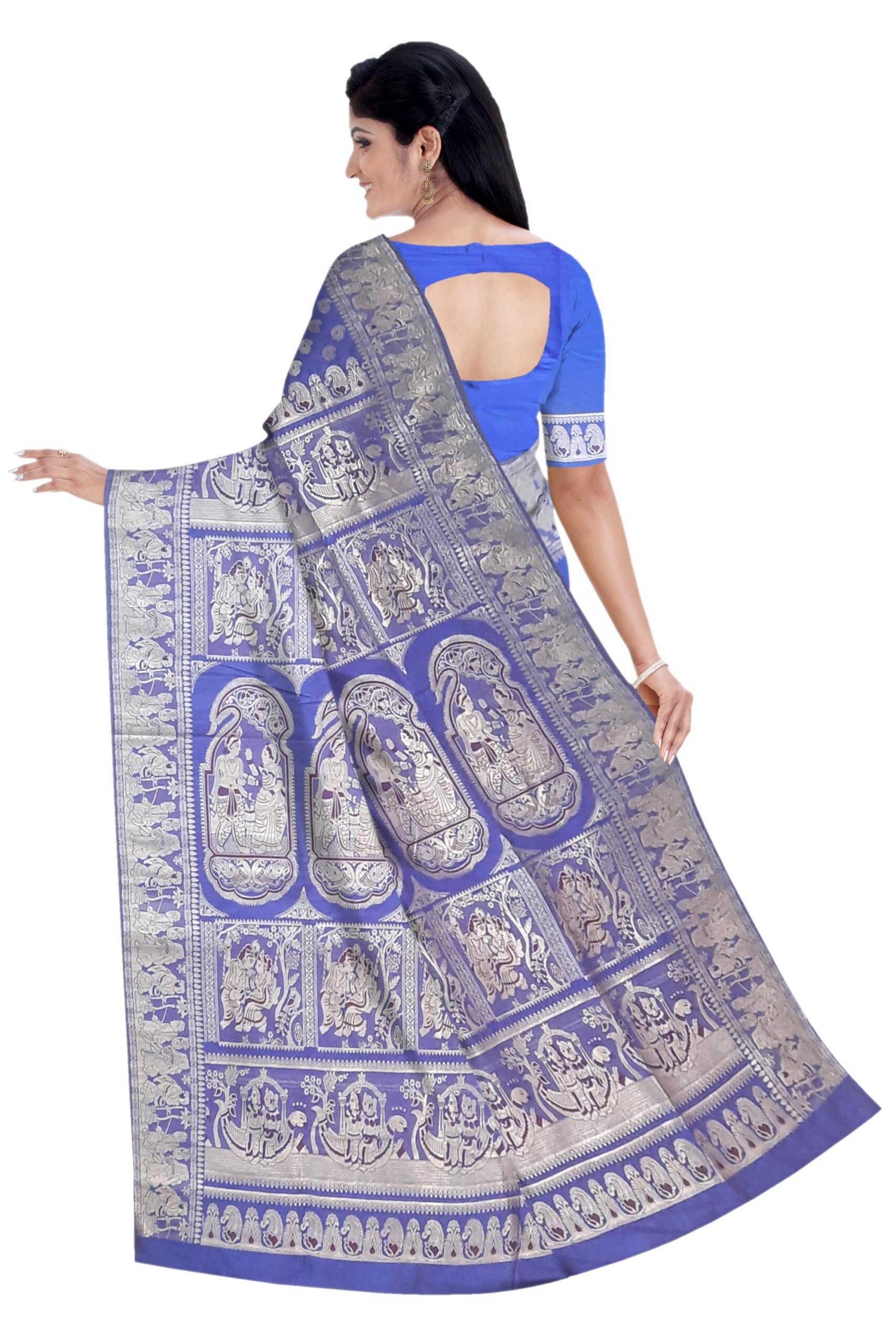 Blue & Silver Silk Saree - Image 4