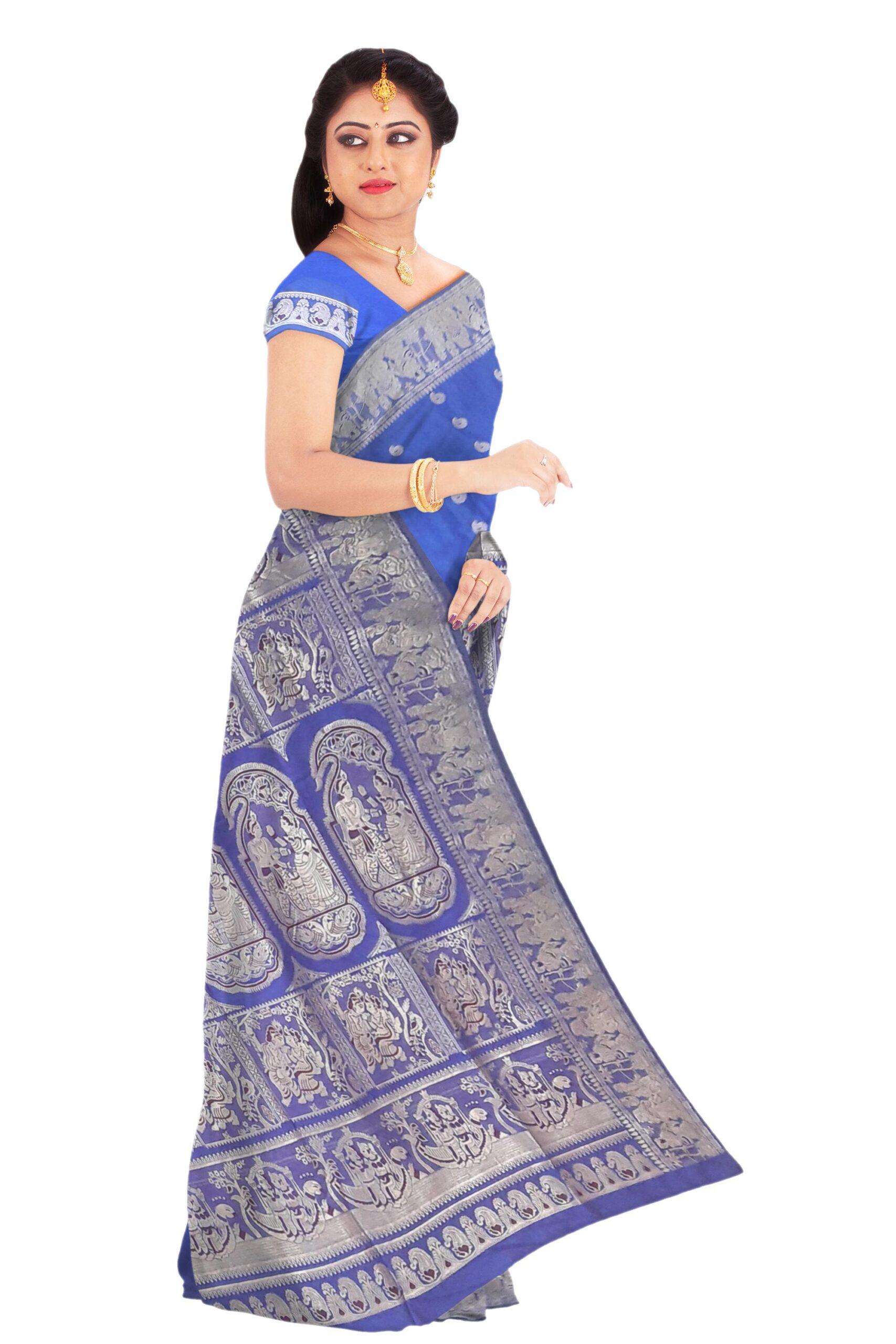 Blue & Silver Silk Saree - Image 3