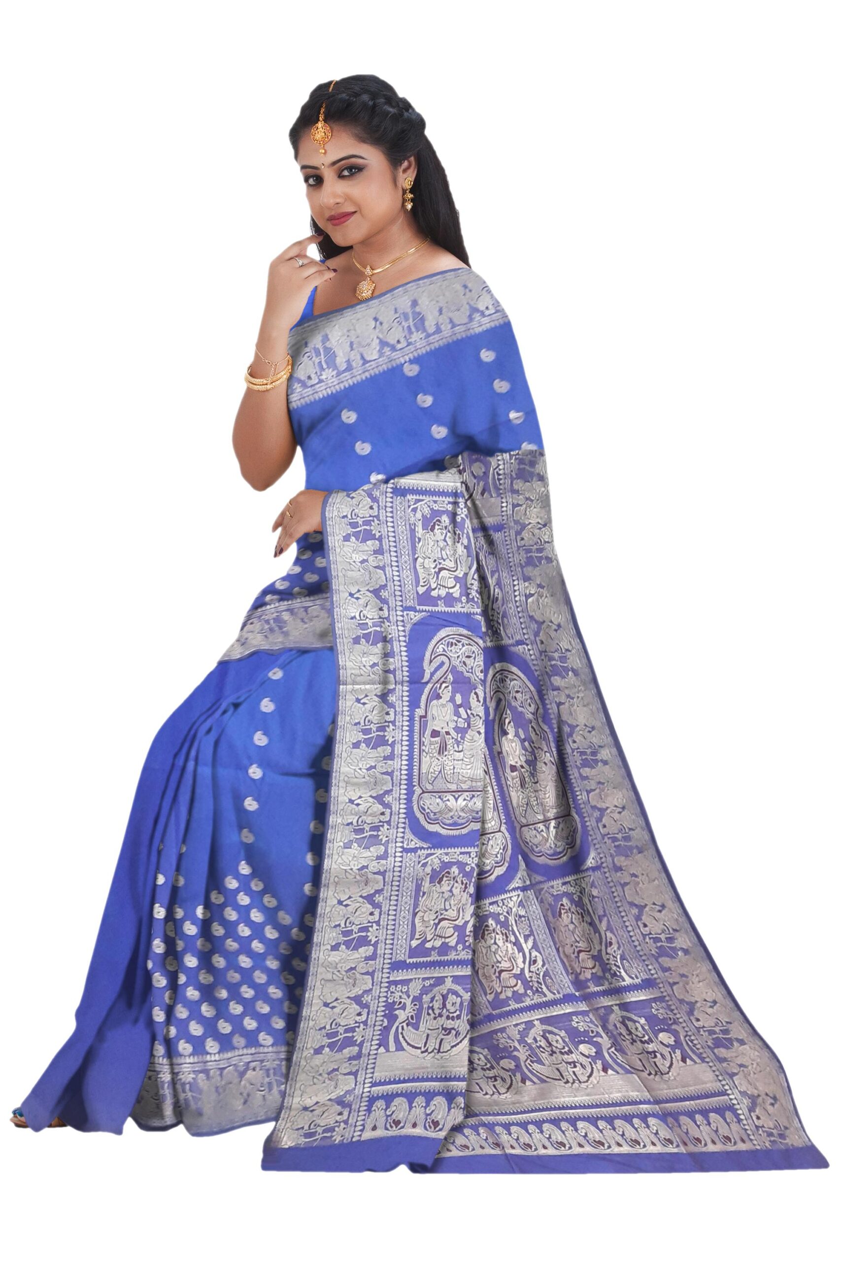 Blue & Silver Silk Saree - Image 2