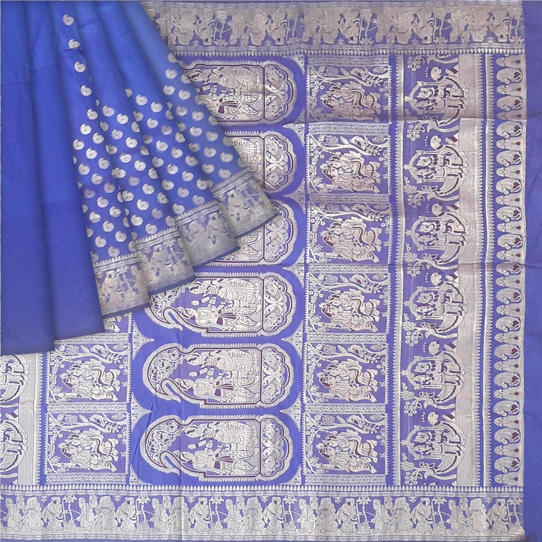 Blue & Silver Silk Saree - Image 5
