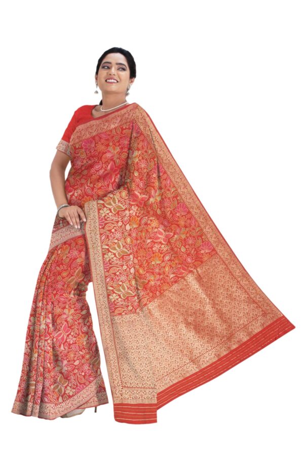 Red Pashmina Silk Saree - Image 3