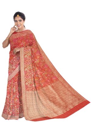 Red Pashmina Silk Saree