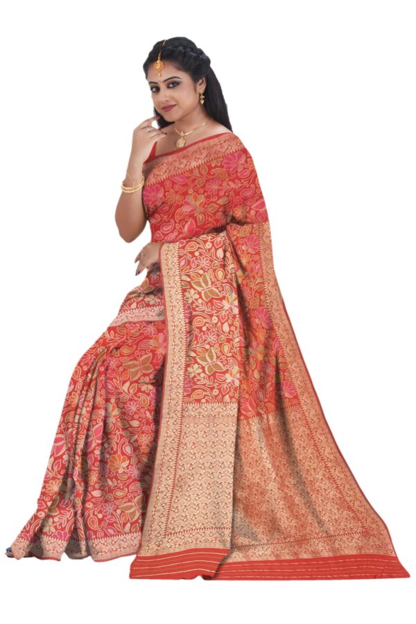 Red Pashmina Silk Saree - Image 2
