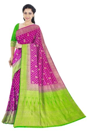 Pink - Green Silk Saree