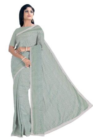 Olive Green Georgette (Chikankari) Saree