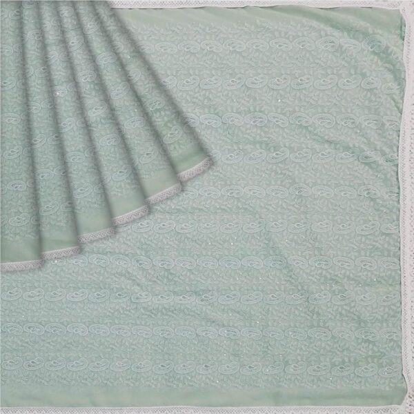 Olive Green Georgette (Chikankari) Saree - Image 5