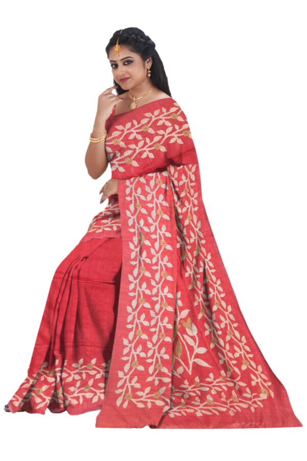 Absolute Red Ghicha Silk Saree - Image 5