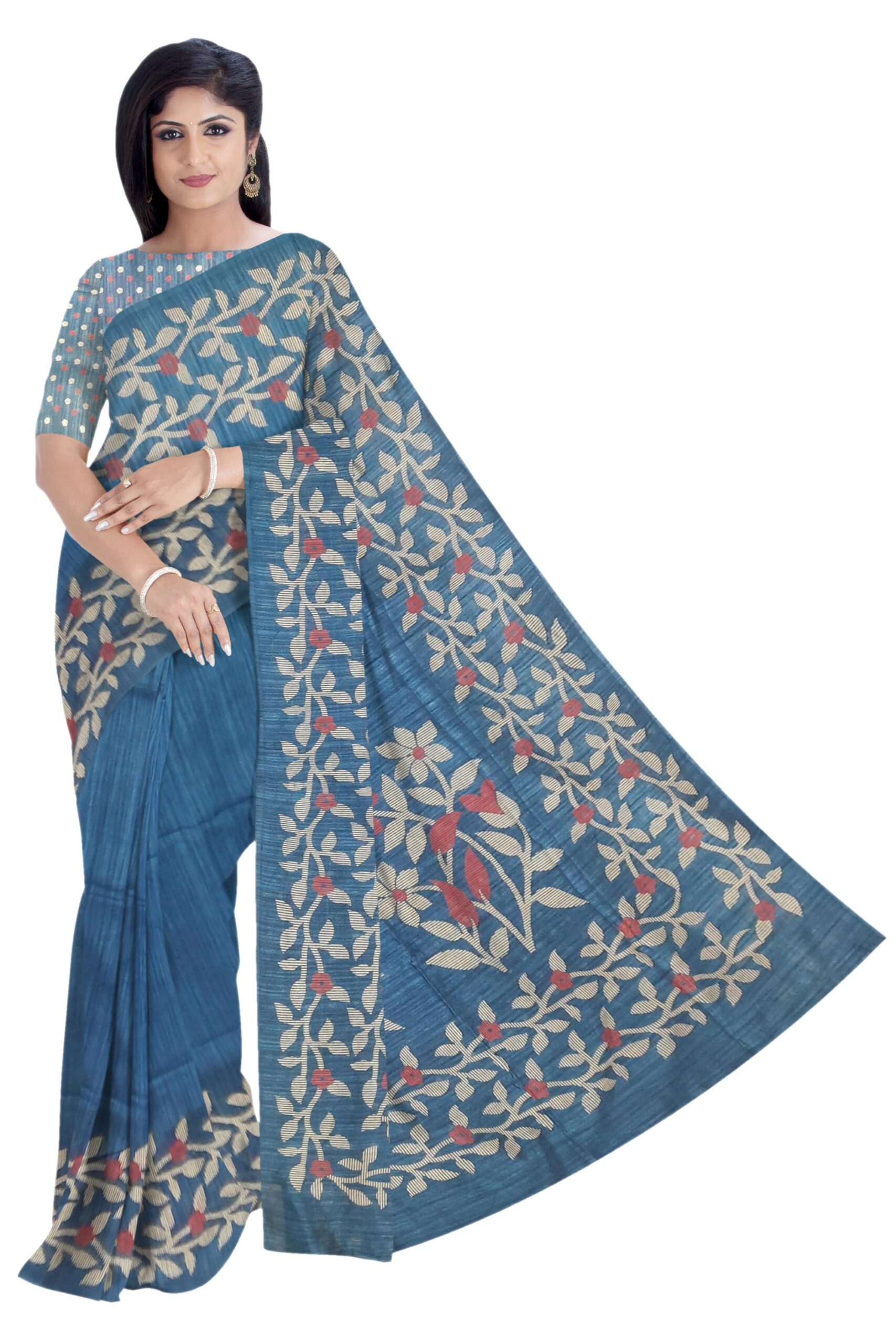 Teal Blue Ghicha Silk Saree