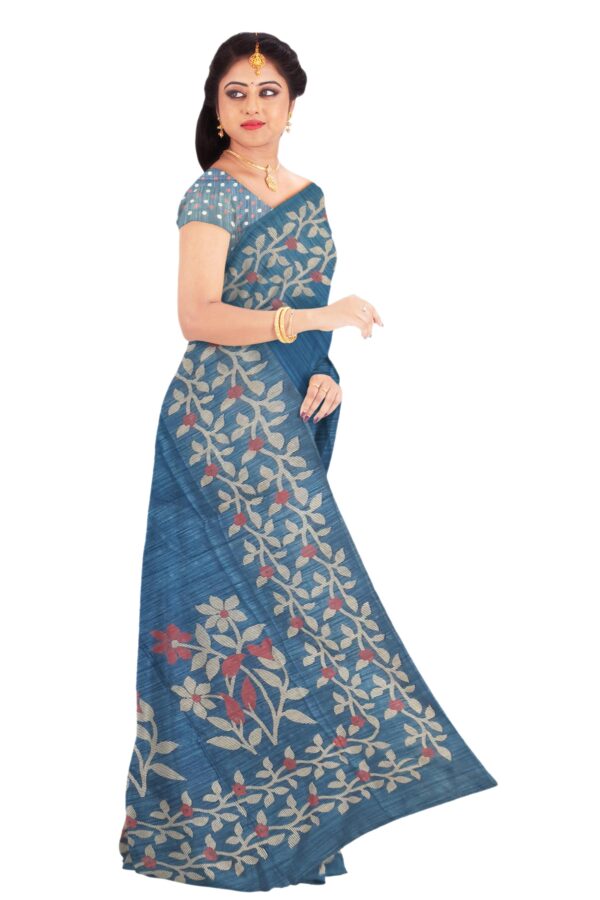 Teal Blue Ghicha Silk Saree - Image 3