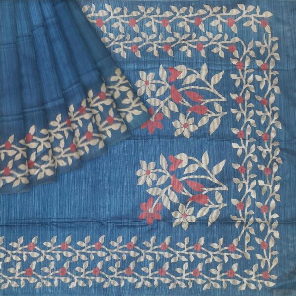 Teal Blue Ghicha Silk Saree - Image 6