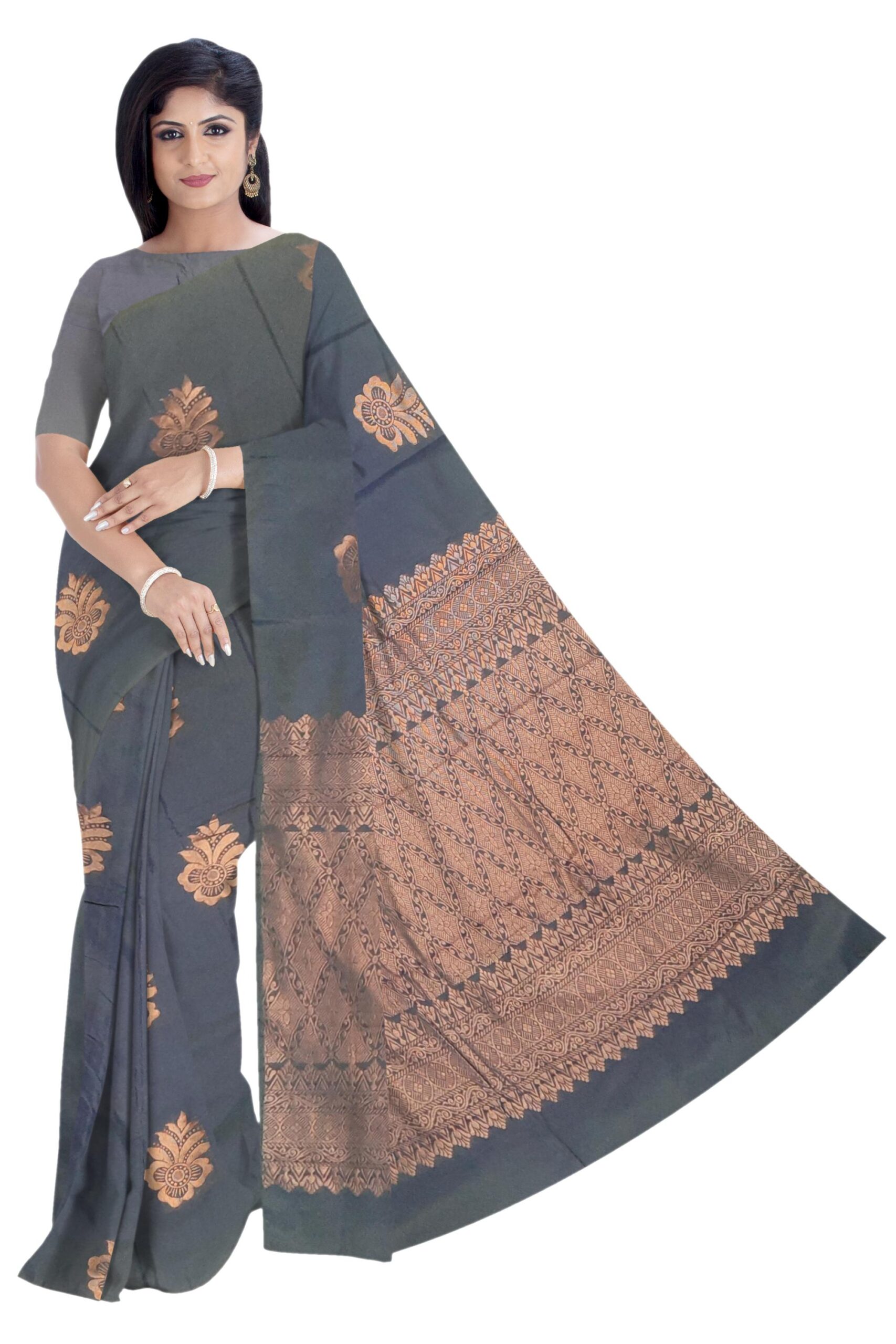 Dark Grey Mahabalipuram Silk Saree