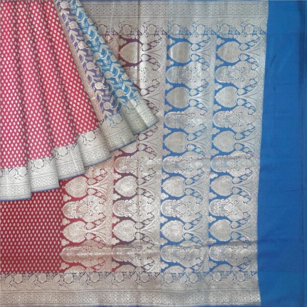 Peach & Blue Silk Saree - Image 6