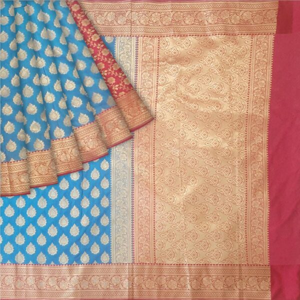 Blue & Pink Silk Saree - Image 6