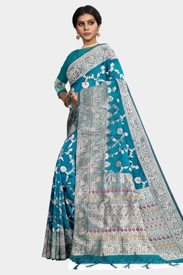 Mayurkanthi Blue Silk Saree - Image 2