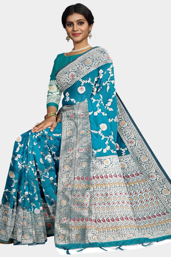 Mayurkanthi Blue Silk Saree - Image 3