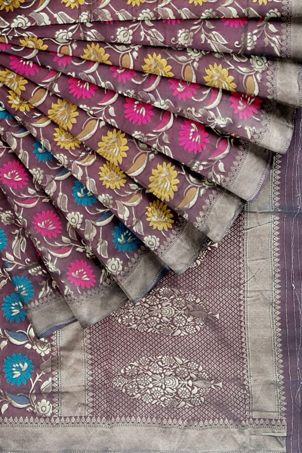 Wine Colored Pashmina Silk Saree - Image 6