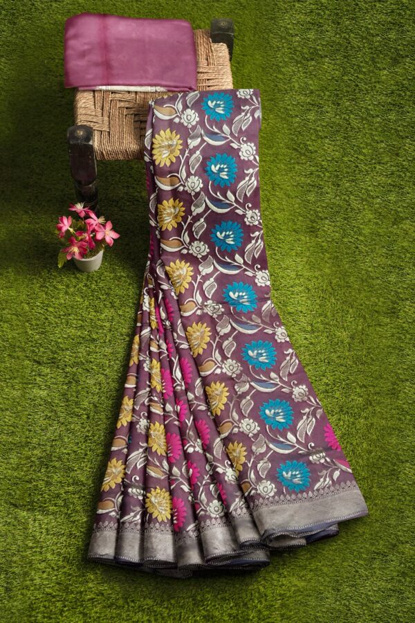 Wine Colored Pashmina Silk Saree - Image 7