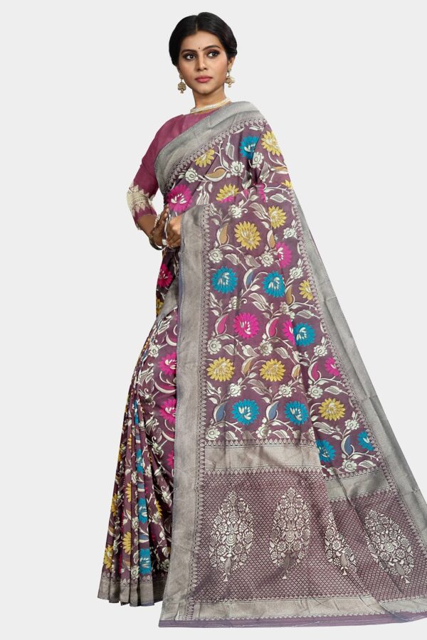 Wine Colored Pashmina Silk Saree - Image 2