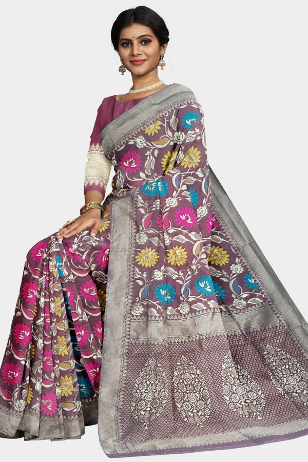 Wine Colored Pashmina Silk Saree - Image 3