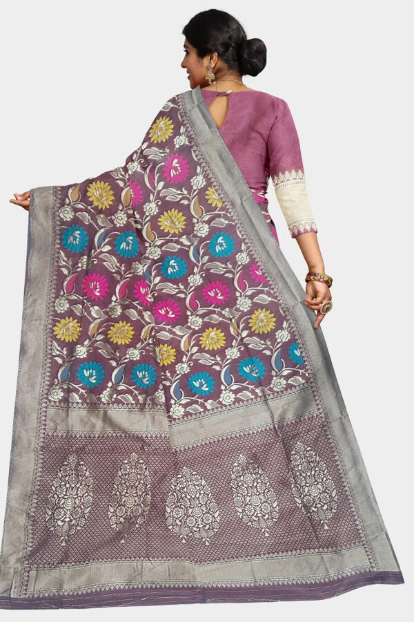 Wine Colored Pashmina Silk Saree - Image 4