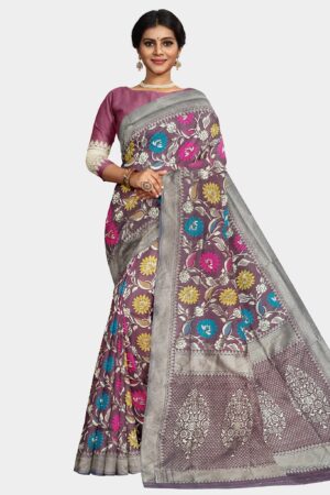 Wine Colored Pashmina Silk Saree