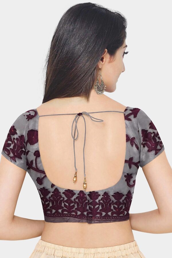 Purple Colored Net Saree - Embroidery - Image 7