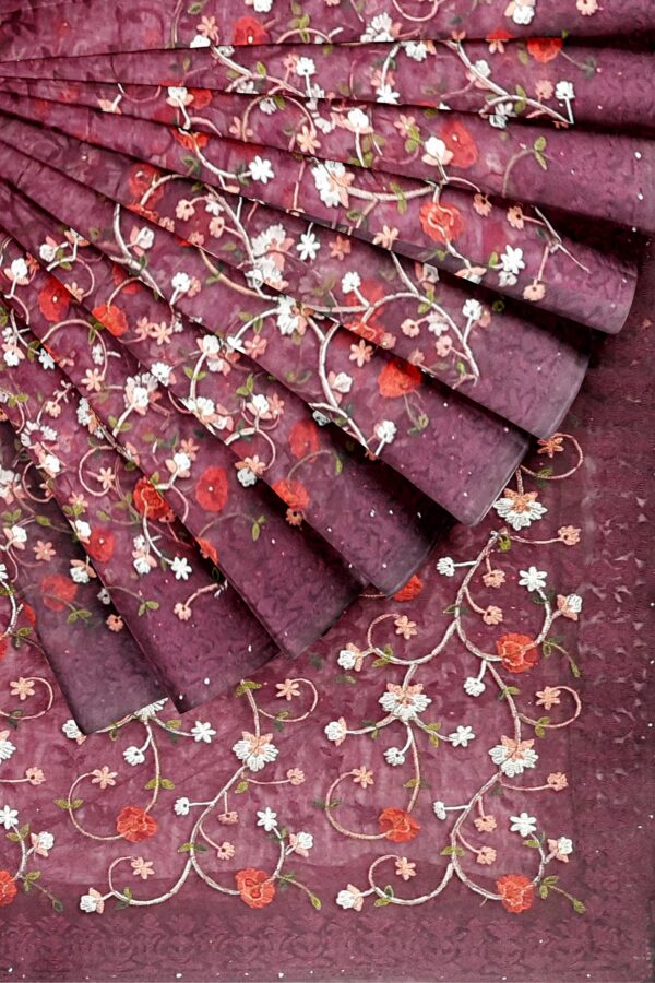Purple Colored Net Saree - Embroidery - Image 6