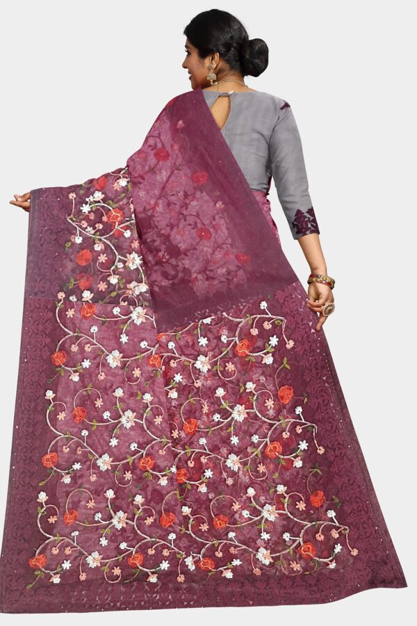 Purple Colored Net Saree - Embroidery - Image 2
