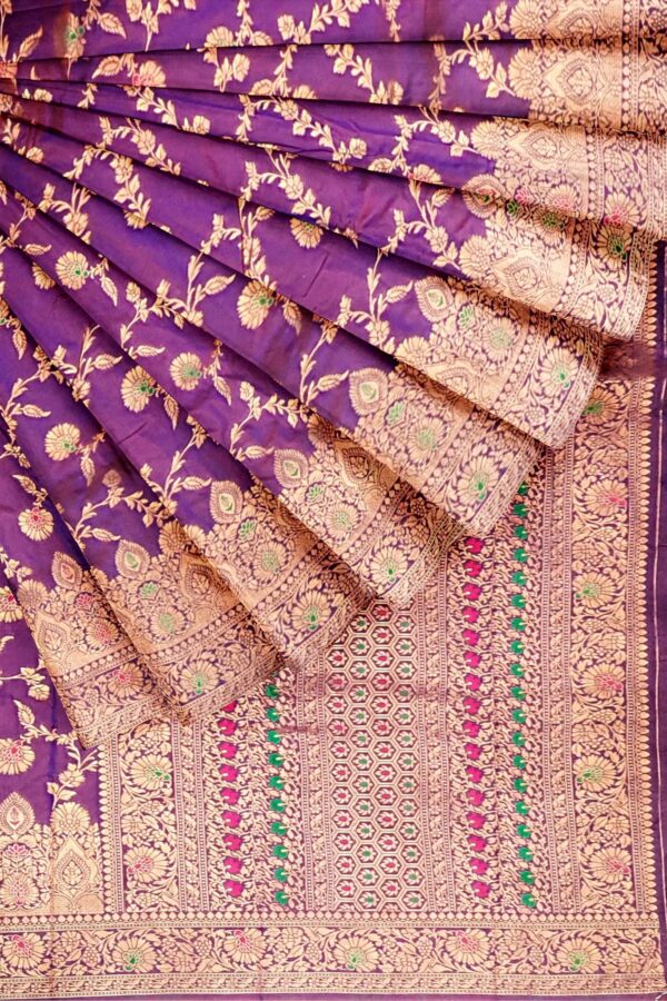 Magenta Colored Katan Silk Saree - Image 6