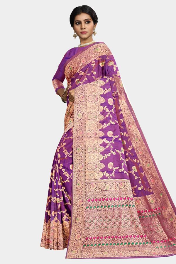 Magenta Colored Katan Silk Saree - Image 4
