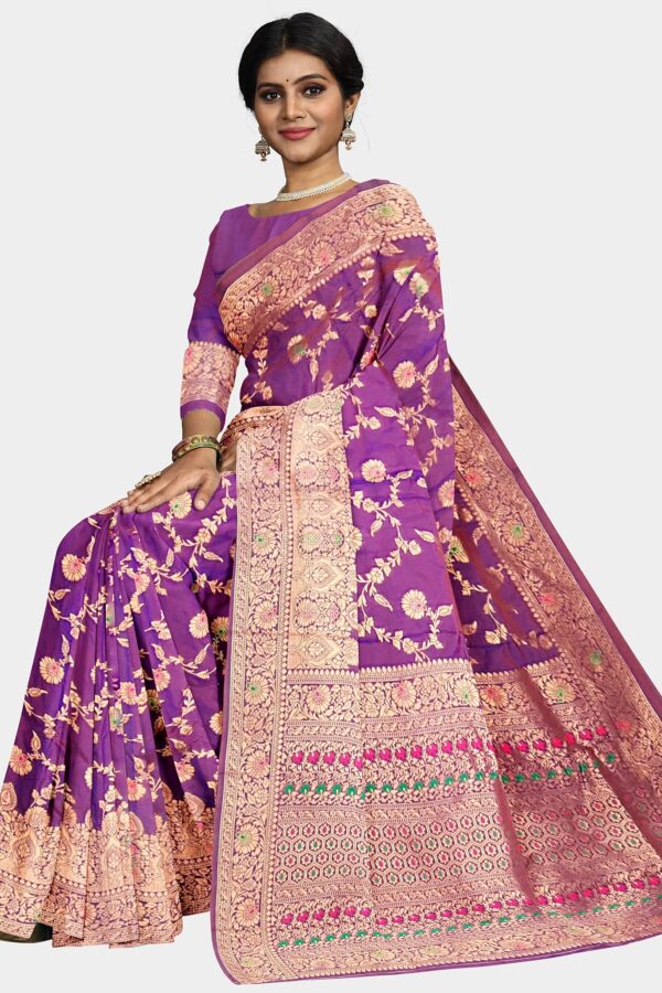 Magenta Colored Katan Silk Saree - Image 3