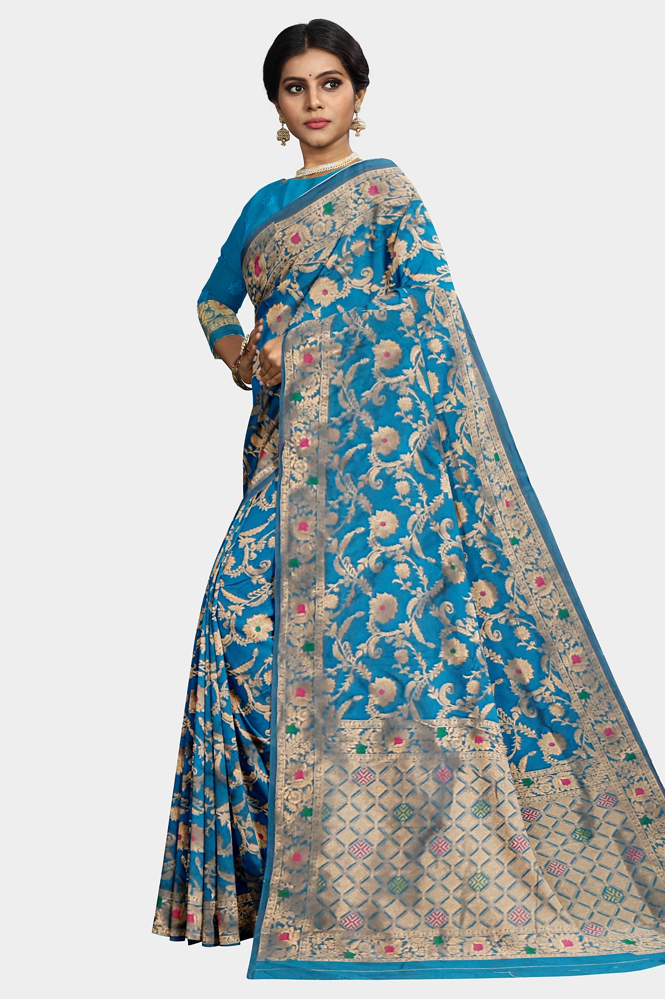 Mayurkanthi Blue Silk Saree - Image 3