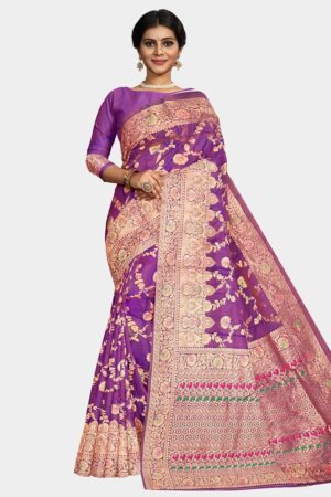 Magenta Colored Katan Silk Saree