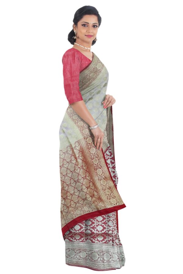 White & Red Silk Saree - Image 4