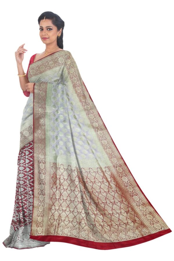 White & Red Silk Saree - Image 3