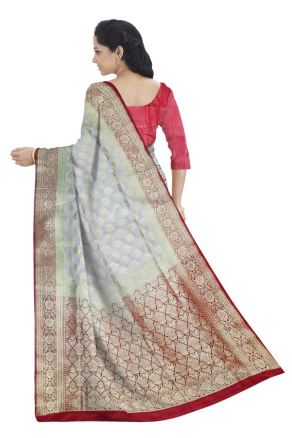 White & Red Silk Saree - Image 2