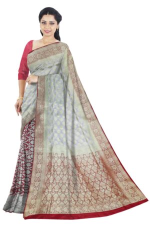 White & Red Silk Saree