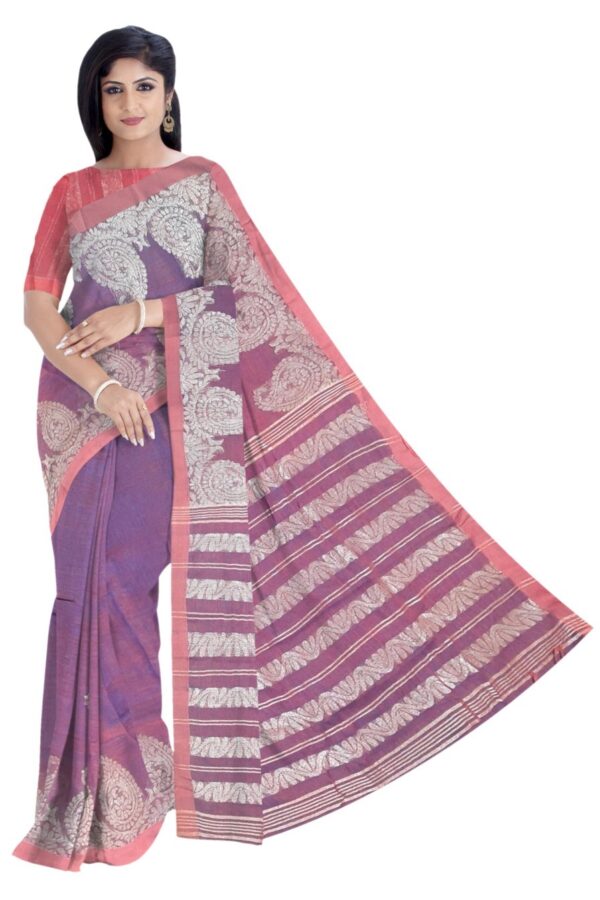 Pure Linen Benarasi Saree; Purple