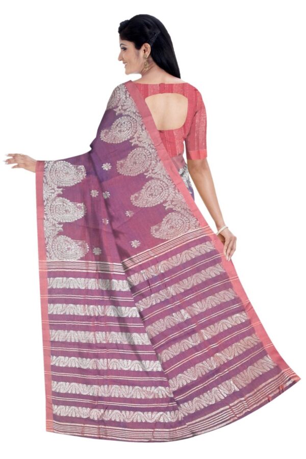 Pure Linen Benarasi Saree; Purple - Image 5