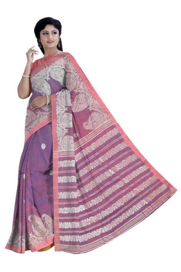 Pure Linen Benarasi Saree; Purple - Image 2