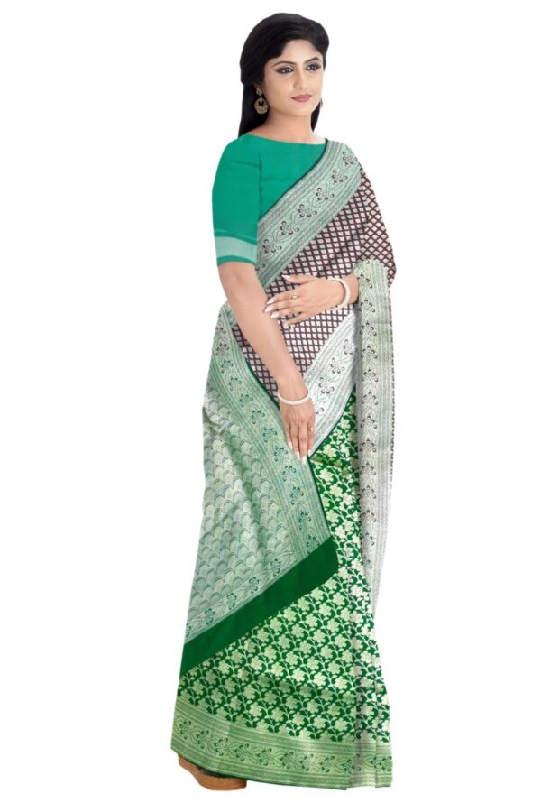 Green & Maroon Silk Saree - Image 3