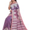 Pure Linen Benarasi Saree; Purple - Image 4